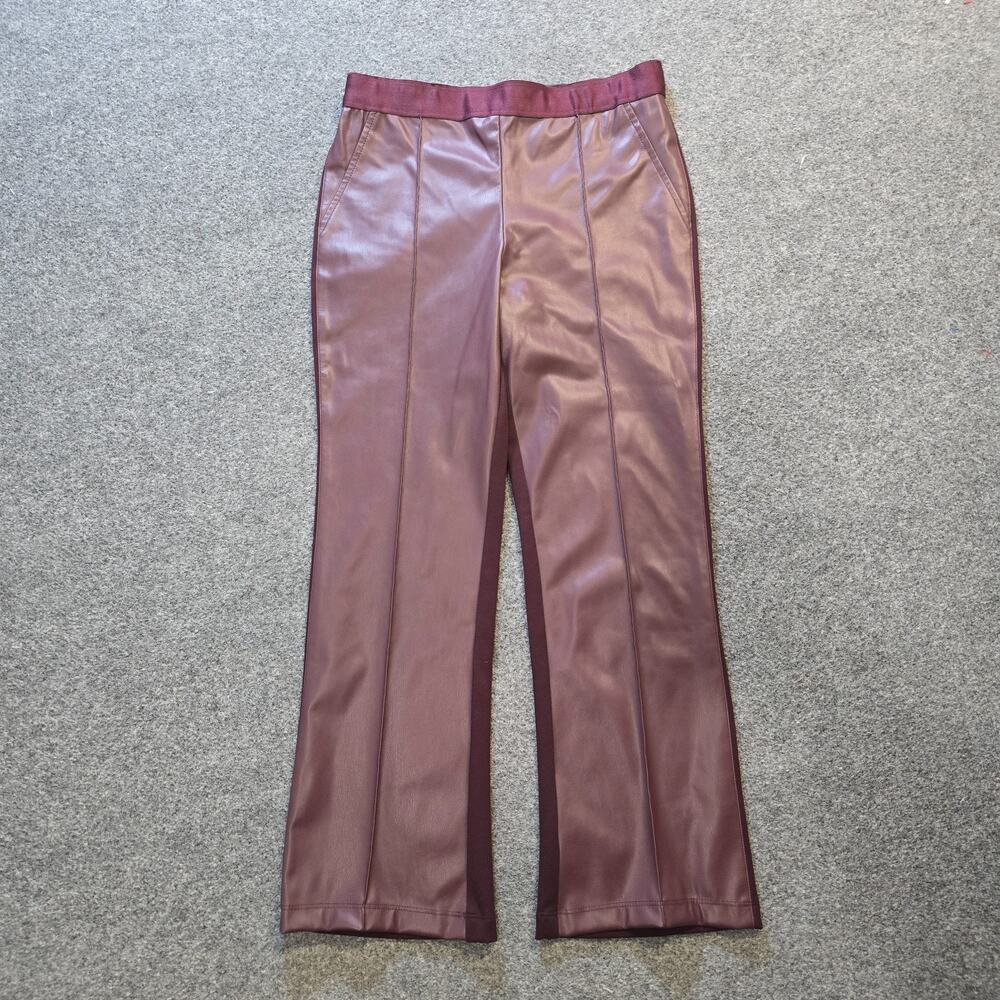 Bailey 44 Pants Women Size Large Red Burgundy Vegan Leather Pull On Flare Casual